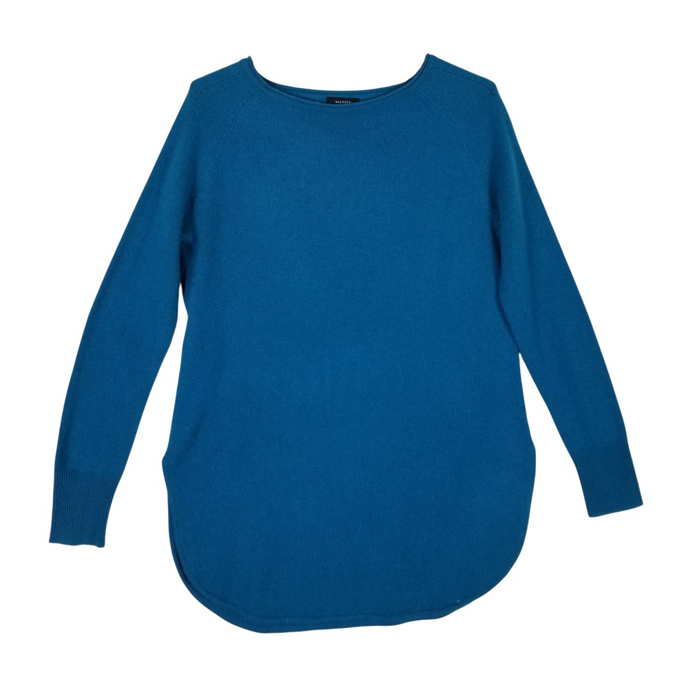 Halogen Sweater Women Medium Teal Blue Cashmere Wool Blend High Low Hem Raglan